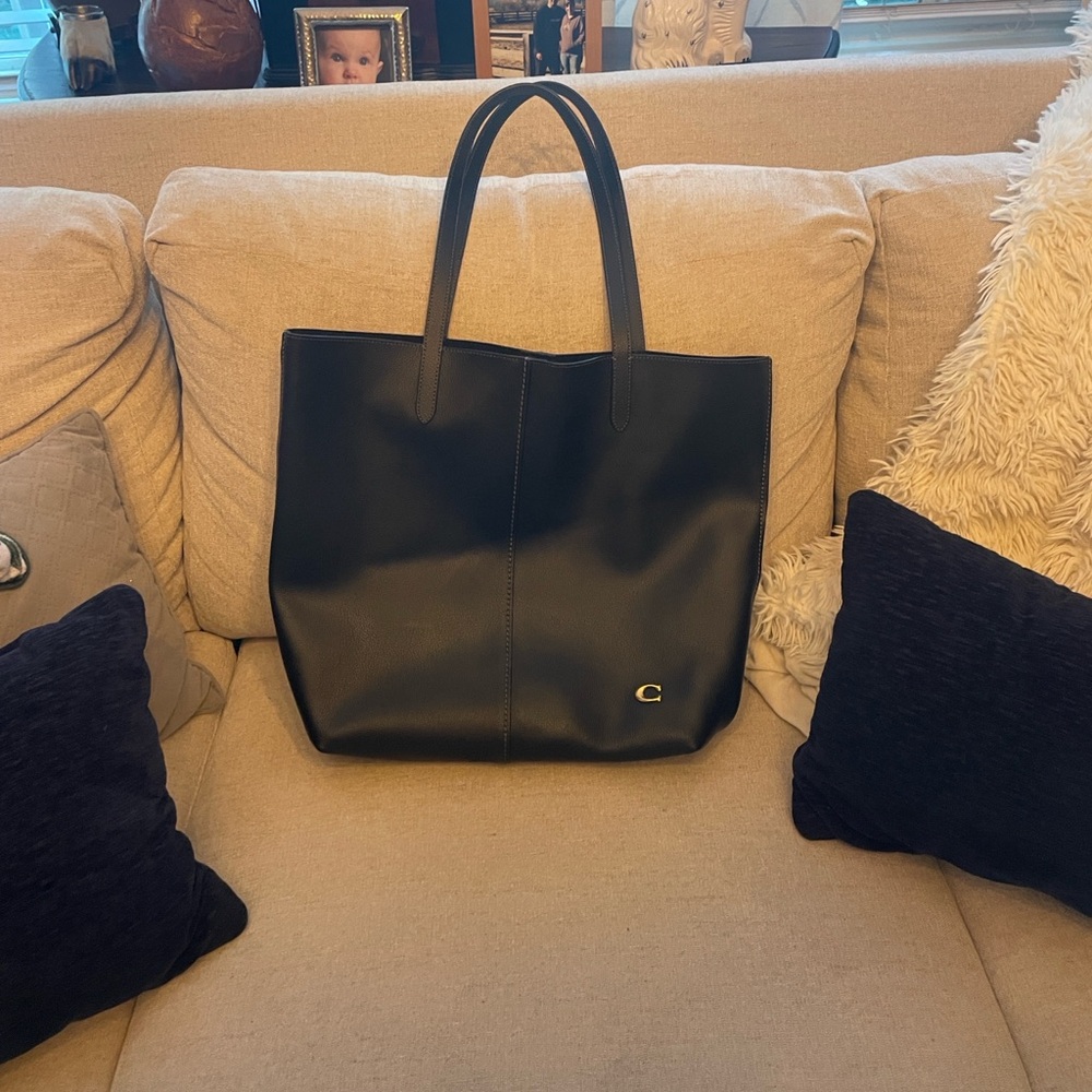 Coach Black Pebbled Leather Tote with Gold Accent - Picture 2 of 7